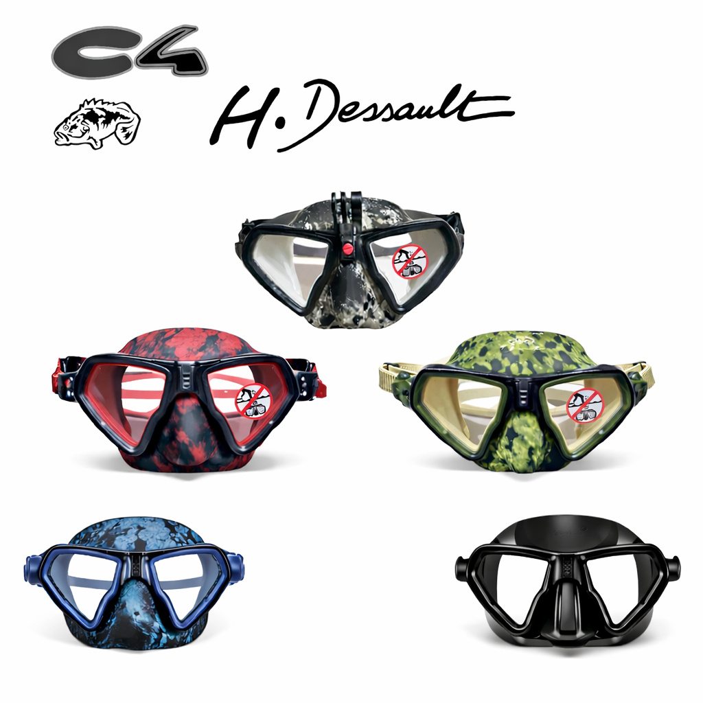 義大利 C4／H.Dessault ELEMENT 可拆式 GoPro 面鏡｜五色迷彩・自由潛水漁獵面鏡