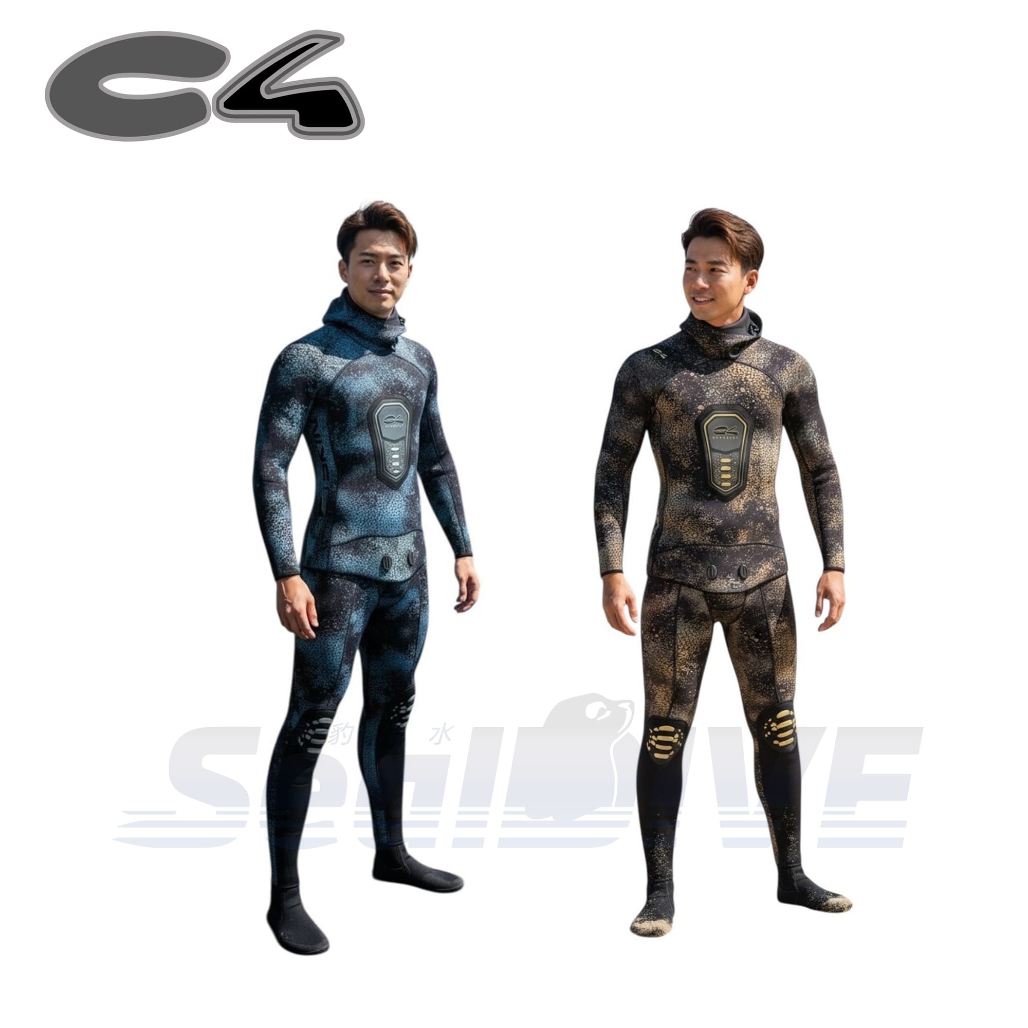 義大利 C4 WETSUIT CAMOSKIN MED  OCEAN  3MM 5MM 迷彩金 迷彩藍 防寒衣 商品圖 5